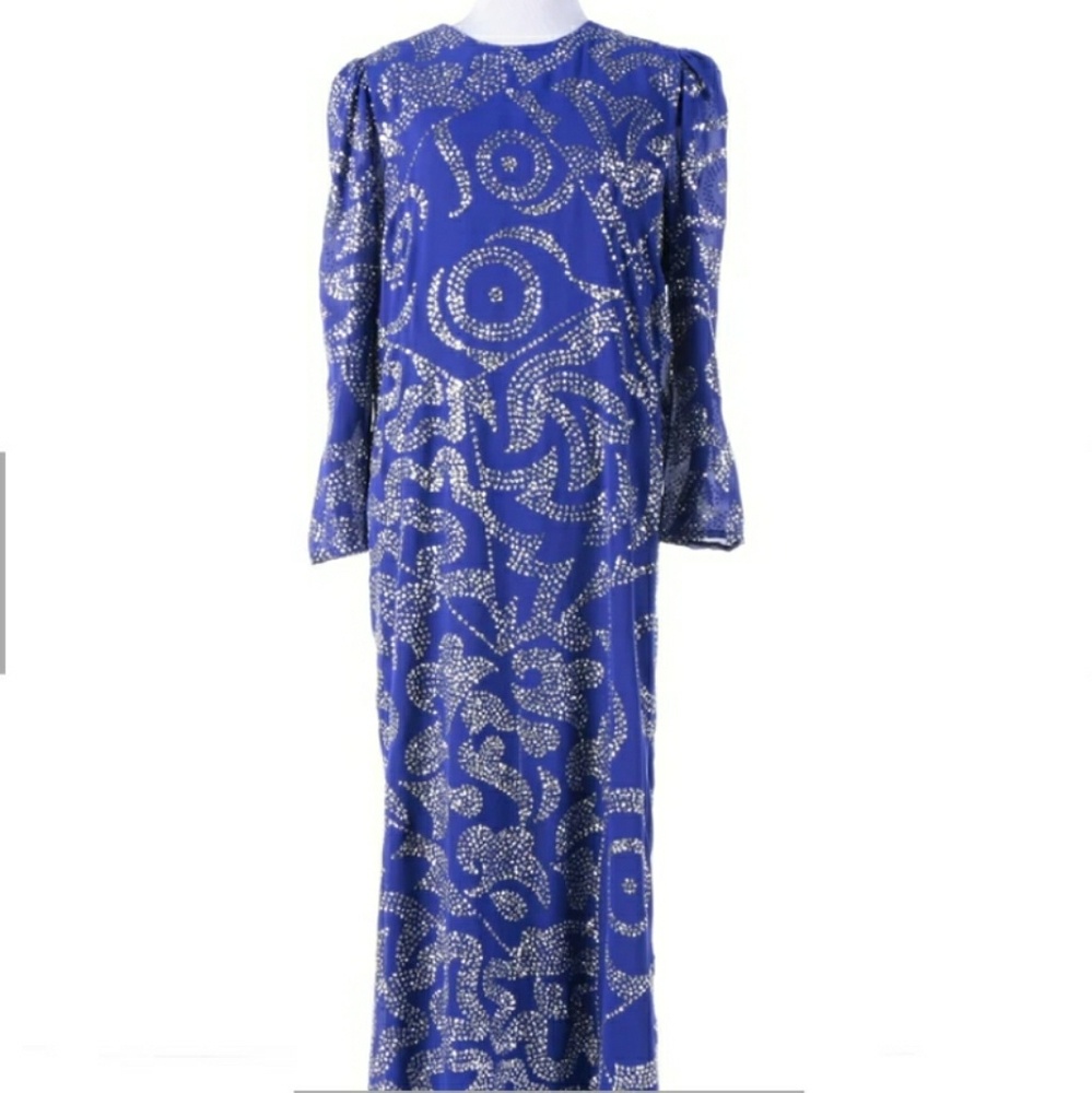 1980s Miss Eliette Royal Blue Glitter Silk Evening